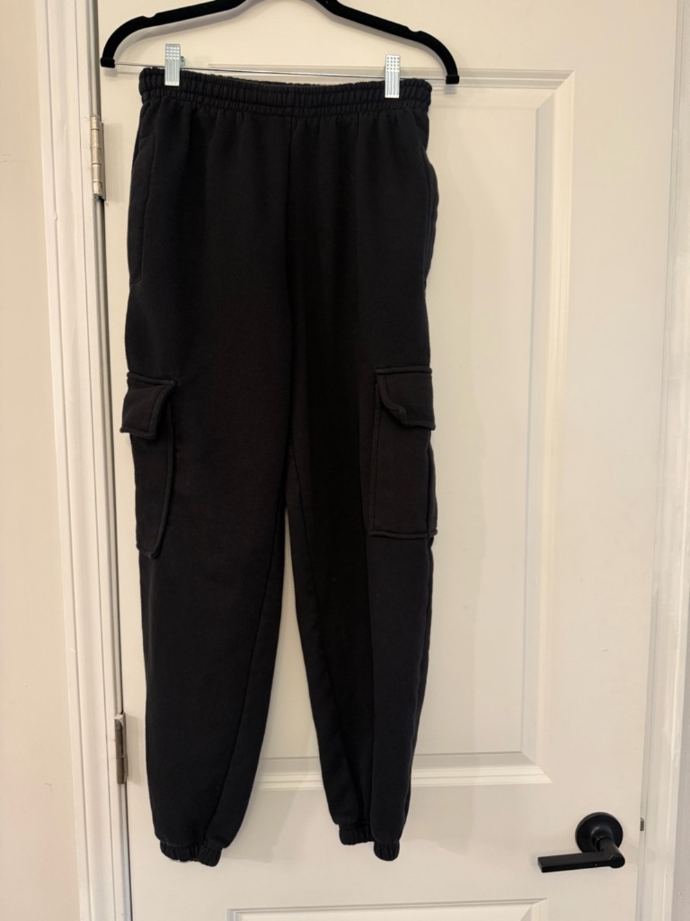 Black Cargo Jogger Pants with Elastic Waist